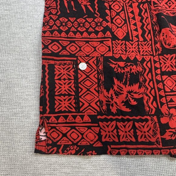 Panama Jack Mens Sz L Red Geometric Hawaiian Shirt Short Sleeve Hula Girl Rayon - Picture 7 of 13